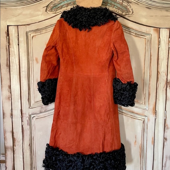 Vintage Red Suede Jacket with Black Curly Lamb Hair. Christmas Coat. - Picture 5 of 7